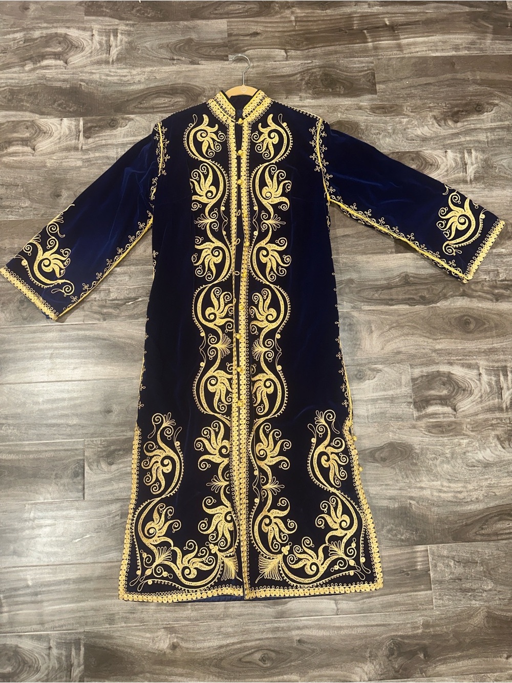 1960s Moroccan Ceremony Velvet  Handmade Gold Embroidery Real Blue Silk